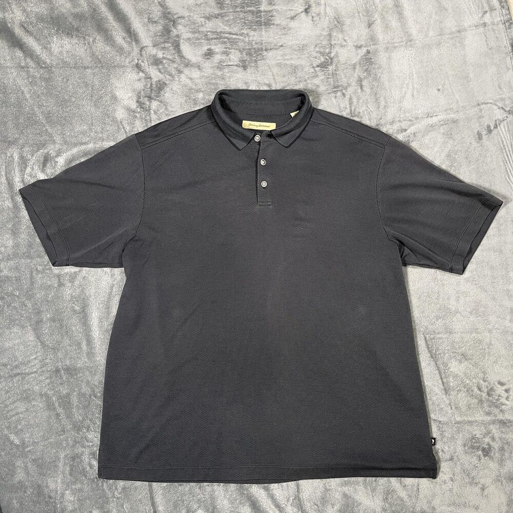 Tommy Bahama Polo Mens XL Gray Check Modal Polyester Short Sleeve Casual Shirt